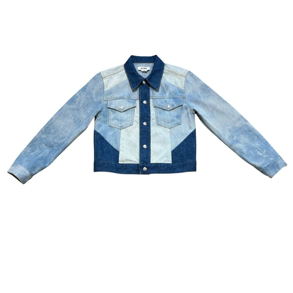 RE/DONE Denim Patchwork The Baby Trucker Jacket Size XS